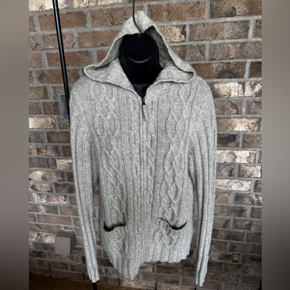 Boden  Cable Knit Women's Wool/Angora Hooded Cardigan Sweater Size 14 - Picture 1 of 14